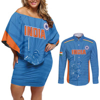 Custom India Cricket Couples Matching Off Shoulder Short Dress and Long Sleeve Button Shirt Go Champions - Wonder Print Shop