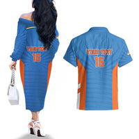 Custom India Cricket Couples Matching Off The Shoulder Long Sleeve Dress and Hawaiian Shirt Go Champions - Wonder Print Shop