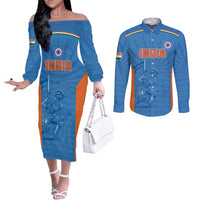 Custom India Cricket Couples Matching Off The Shoulder Long Sleeve Dress and Long Sleeve Button Shirt Go Champions - Wonder Print Shop