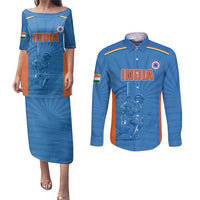 Custom India Cricket Couples Matching Puletasi and Long Sleeve Button Shirt Go Champions - Wonder Print Shop