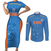 Custom India Cricket Couples Matching Short Sleeve Bodycon Dress and Long Sleeve Button Shirt Go Champions - Wonder Print Shop