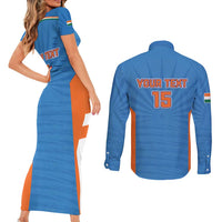 Custom India Cricket Couples Matching Short Sleeve Bodycon Dress and Long Sleeve Button Shirt Go Champions - Wonder Print Shop