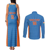 Custom India Cricket Couples Matching Tank Maxi Dress and Long Sleeve Button Shirt Go Champions - Wonder Print Shop