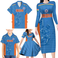 Custom India Cricket Family Matching Long Sleeve Bodycon Dress and Hawaiian Shirt Go Champions - Wonder Print Shop