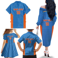 Custom India Cricket Family Matching Off The Shoulder Long Sleeve Dress and Hawaiian Shirt Go Champions - Wonder Print Shop