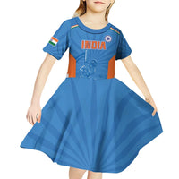 Custom India Cricket Kid Short Sleeve Dress Go Champions - Wonder Print Shop