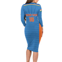 Custom India Cricket Long Sleeve Bodycon Dress Go Champions - Wonder Print Shop