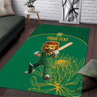 Custom South Africa Cricket Area Rug Lion Mascot With Protea - Wonder Print Shop