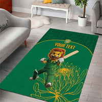 Custom South Africa Cricket Area Rug Lion Mascot With Protea - Wonder Print Shop