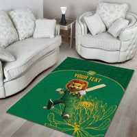 Custom South Africa Cricket Area Rug Lion Mascot With Protea - Wonder Print Shop