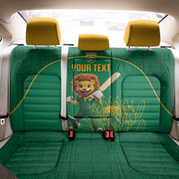 Custom South Africa Cricket Back Car Seat Cover Lion Mascot With Protea - Wonder Print Shop