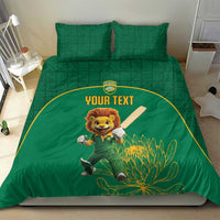 Custom South Africa Cricket Bedding Set Lion Mascot With Protea - Wonder Print Shop