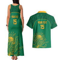 Custom South Africa Cricket Couples Matching Tank Maxi Dress and Hawaiian Shirt Lion Mascot With Protea - Wonder Print Shop