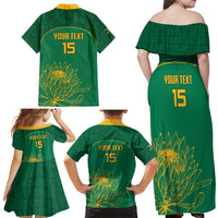 Custom South Africa Cricket Family Matching Off Shoulder Maxi Dress and Hawaiian Shirt Lion Mascot With Protea - Wonder Print Shop