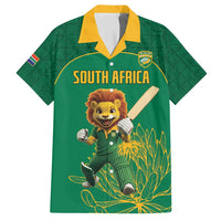 Custom South Africa Cricket Hawaiian Shirt Lion Mascot With Protea - Wonder Print Shop