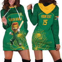 Custom South Africa Cricket Hoodie Dress Lion Mascot With Protea - Wonder Print Shop