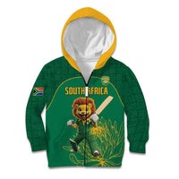 Custom South Africa Cricket Kid Hoodie Lion Mascot With Protea - Wonder Print Shop