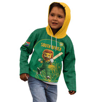 Custom South Africa Cricket Kid Hoodie Lion Mascot With Protea - Wonder Print Shop