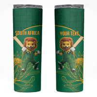 Custom South Africa Proteas Cricket Skinny Tumbler Lion Mascot With Protea - Wonder Print Shop