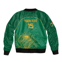 Custom South Africa Cricket Sleeve Zip Bomber Jacket Lion Mascot With Protea - Wonder Print Shop