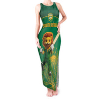 Custom South Africa Cricket Tank Maxi Dress Lion Mascot With Protea - Wonder Print Shop