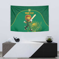 Custom South Africa Cricket Tapestry Lion Mascot With Protea - Wonder Print Shop