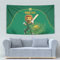 Custom South Africa Cricket Tapestry Lion Mascot With Protea - Wonder Print Shop