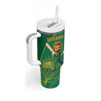Custom South Africa Proteas Cricket Tumbler With Handle Lion Mascot With Protea - Wonder Print Shop