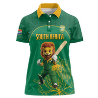 Custom South Africa Cricket Women Polo Shirt Lion Mascot With Protea - Wonder Print Shop
