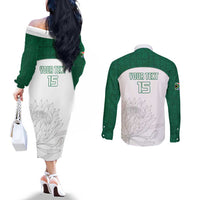 Custom South Africa Cricket Couples Matching Off The Shoulder Long Sleeve Dress and Long Sleeve Button Shirt Go Proteas