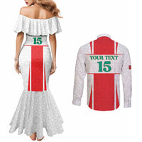 Custom Morocco Football Couples Matching Mermaid Dress and Long Sleeve Button Shirt Go Champions Atlas Lions - White - Wonder Print Shop