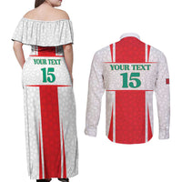Custom Morocco Football Couples Matching Off Shoulder Maxi Dress and Long Sleeve Button Shirt Go Champions Atlas Lions - White - Wonder Print Shop