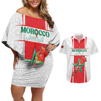 Custom Morocco Football Couples Matching Off Shoulder Short Dress and Hawaiian Shirt Go Champions Atlas Lions - White - Wonder Print Shop