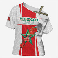 Custom Morocco Football Cross Shoulder Shirt Go Champions Atlas Lions - White - Wonder Print Shop
