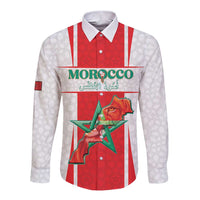 Custom Morocco Football Long Sleeve Button Shirt Go Champions Atlas Lions - White - Wonder Print Shop