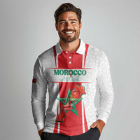 Custom Morocco Football Long Sleeve Polo Shirt Go Champions Atlas Lions - White - Wonder Print Shop
