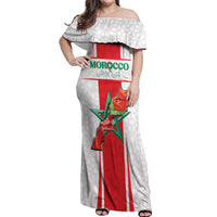 Custom Morocco Football Off Shoulder Maxi Dress Go Champions Atlas Lions - White - Wonder Print Shop