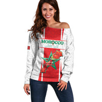 Custom Morocco Football Off Shoulder Sweater Go Champions Atlas Lions - White - Wonder Print Shop