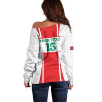 Custom Morocco Football Off Shoulder Sweater Go Champions Atlas Lions - White - Wonder Print Shop