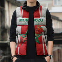 Custom Morocco Football Sleeveless Puffer Jacket Go Champions Atlas Lions - White - Wonder Print Shop