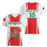 Custom Morocco Football Women V-Neck T-Shirt Go Champions Atlas Lions - White - Wonder Print Shop