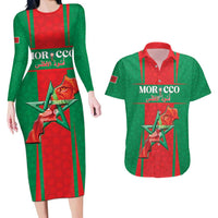 Custom Morocco Football Couples Matching Long Sleeve Bodycon Dress and Hawaiian Shirt Go Champions Atlas Lions - Red - Wonder Print Shop