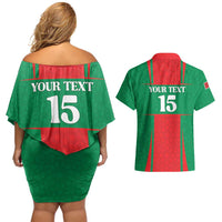 Custom Morocco Football Couples Matching Off Shoulder Short Dress and Hawaiian Shirt Go Champions Atlas Lions - Red - Wonder Print Shop