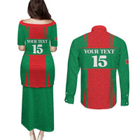 Custom Morocco Football Couples Matching Puletasi and Long Sleeve Button Shirt Go Champions Atlas Lions - Red - Wonder Print Shop