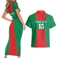 Custom Morocco Football Couples Matching Short Sleeve Bodycon Dress and Hawaiian Shirt Go Champions Atlas Lions - Red - Wonder Print Shop