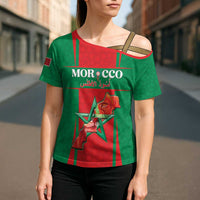 Custom Morocco Football Cross Shoulder Shirt Go Champions Atlas Lions - Red - Wonder Print Shop