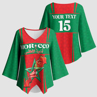 Custom Morocco Football Kimono Sleeve Blouse Go Champions Atlas Lions - Red - Wonder Print Shop