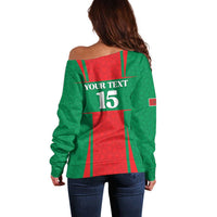 Custom Morocco Football Off Shoulder Sweater Go Champions Atlas Lions - Red - Wonder Print Shop