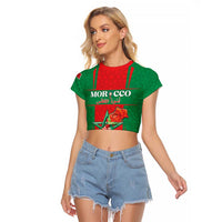 Custom Morocco Football Raglan Cropped T Shirt Go Champions Atlas Lions - Red - Wonder Print Shop