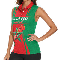 Custom Morocco Football Women Sleeveless Polo Shirt Go Champions Atlas Lions - Red - Wonder Print Shop
